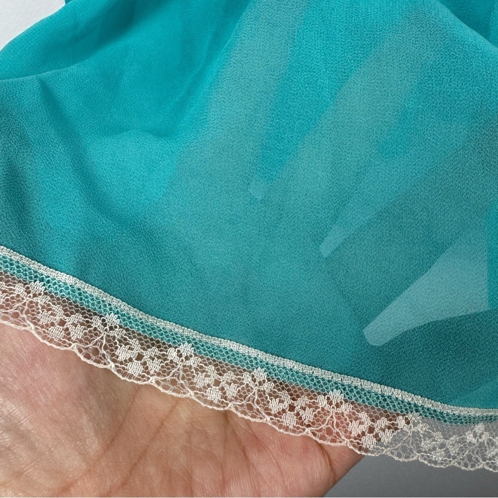 Victoria's Secret Sheer Turquoise Lace Trim Babydoll Chemise, Size Large - Picture 3 of 10